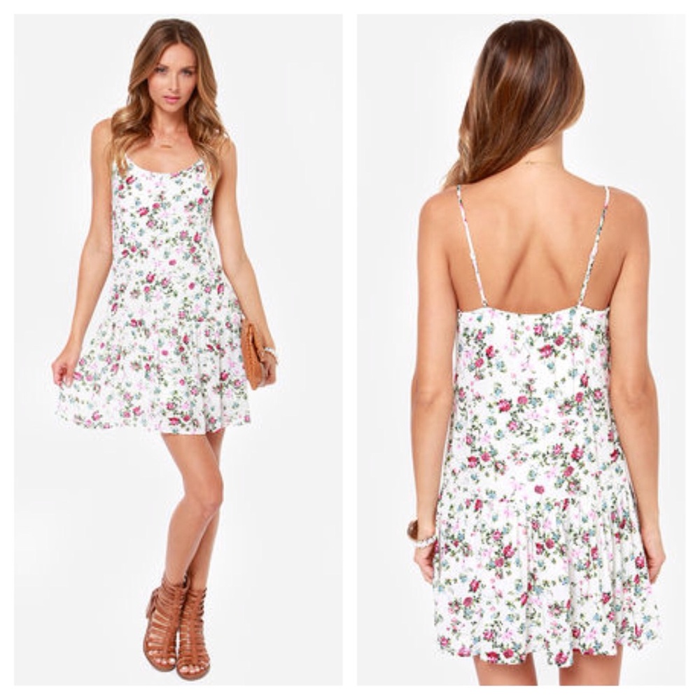 Cream Floral Print Dress